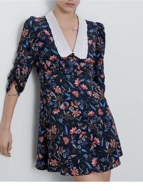 Zara Navy Floral Print Dress with Red and Blue Flowers